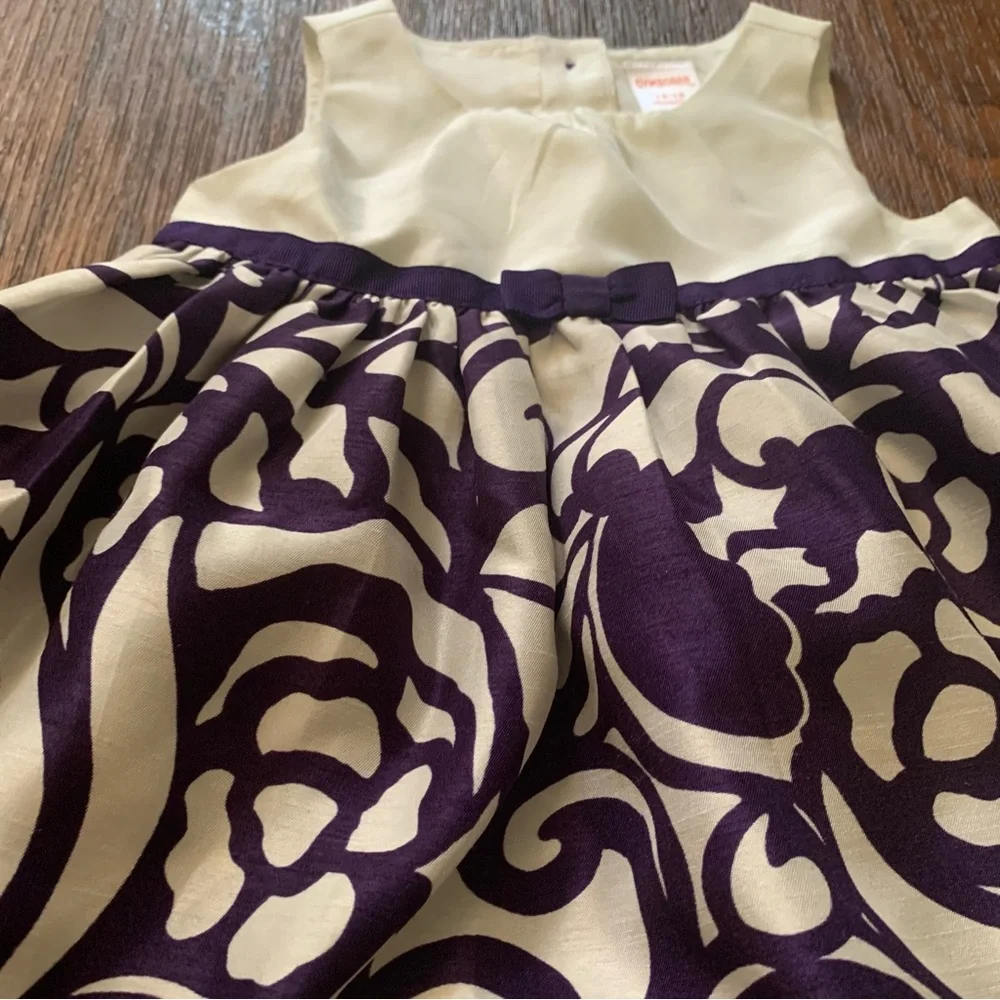 Gymboree Dress size 12-18 months, layered cream top purple abstract pattern